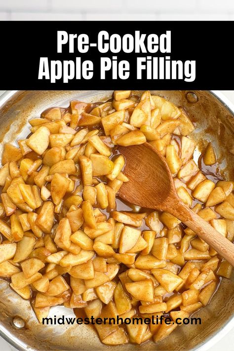 Pre-Cooked Apple Pie Filling is a gooey and caramelly homemade pie filling, perfect for apple pies, apple crisp, and all your favorite apple desserts. Or serve warm over cake, pancakes, or a scoop of vanilla ice cream. Cooked Apple Pie Filling, Easy Apple Pie Filling Recipes, Homemade Pie Filling, Easy Apple Pie Filling, Apple Pie Filling Recipe, Making Apple Pie, Cake Pancakes, Apple Pie Filling Recipes, Perfect Apple Pie