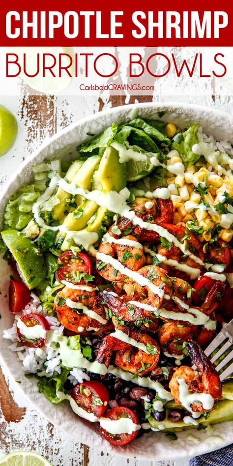 Shrimp Burrito Bowl Recipe, Chipotle Lime Shrimp, Shrimp Burrito, Shrimp Bowls, Chipotle Shrimp, Carlsbad Cravings, Lime Shrimp, Burrito Bowls, Healthy Bowls