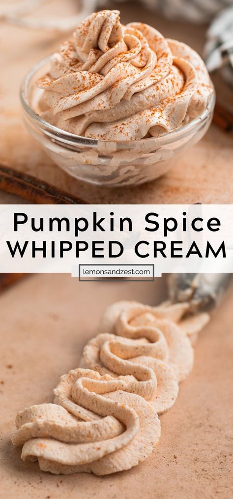 This simple Pumpkin Spice Whipped Cream is a 10 minute recipe that will put you right into the cozy fall spirit. The perfect hint of pumpkin spice, a touch of pumpkin and absolutely delicious. You will want to add it on top of all of your fall treats and drinks! Frosting With Cream Cheese, Pumpkin Spice Frosting, Spice Frosting, Cranberry Orange Cake, Spiced Whipped Cream, Pumpkin Spice Cream, Vanilla Bean Frosting, Homemade Frappuccino, Pumpkin Spice Recipe