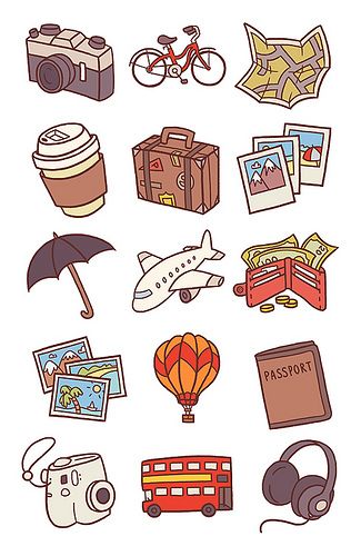 Travel Icons Pt.1 | Client work - more info at my blog. | Anneka Tran | Flickr Ide Scrapbook, Travel Drawing, Tumblr Stickers, Contour Drawing, Travel Icon, Travel Stickers, Bullet Journal Doodles, Journal Doodles, Travel Scrapbook