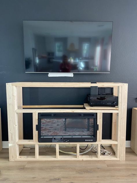 Electric Fireplace Console Living Rooms, Diy Fireplace Tv Wall Concrete, Electric Fireplace With Mantle And Bench, Oviedo, Diy Electric Fireplace Entertainment Center, Electric Fireplace Diy Ideas, Oversized Fireplace Mantel, Diy Fireplace Media Console, How To Build Entertainment Center With Fireplace