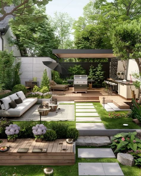 Sanctuary Garden Ideas, Garden Sanctuary, Modern Backyard Landscaping, Hardscape Design, Garden Design Plans, Modern Backyard, Backyard Spaces, Contemporary Garden, Outdoor Gardens Design