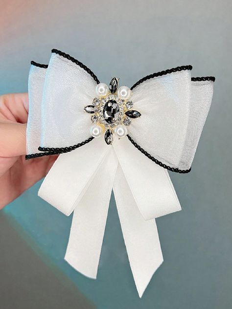 Multicolor  Collar  Polyester   Embellished   Women Accessories Womens Ties, Bow Tie Women, White Bow Tie, Fake Collar, Silver Bow, Collars For Women, Flower Brooch, Vintage Lace, Styl Vintage