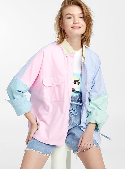 Colour block pastel shirt | Paragraph | Shirts | Simons Pastel Color Shirts, Mode Pastel, Colorful Dresses Casual, Pastel Color Dress, Pastel Shirt, Color Block Shirts, Color Blocking Outfits, Pastel Outfit, Pastel Fashion