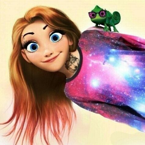 Hipster Rapunzel Emo Disney, Modern Day Disney, Disney Punk, Disney Swag, Modern Disney Characters, Punk Disney, Galaxy Tattoo, Disney Princess Modern, Punk Princess