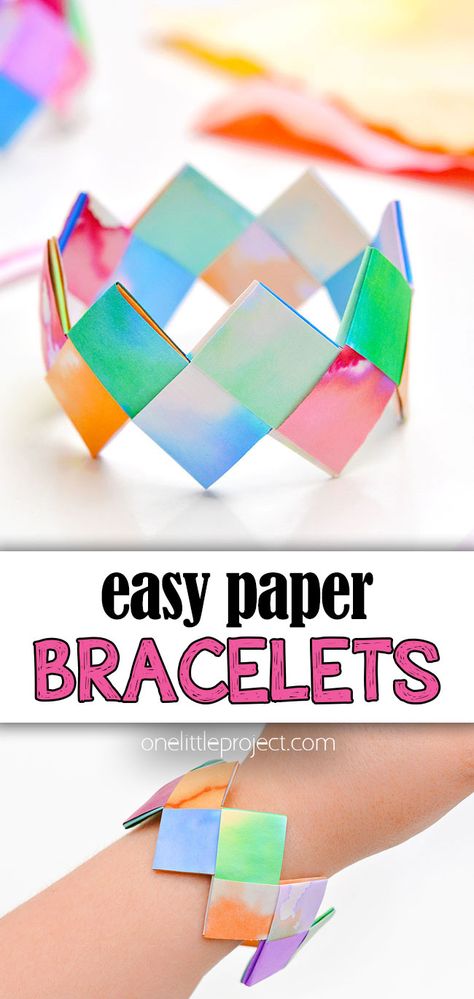 Paper Bracelets | How to Make a Folded Paper Bracelet Folded Paper Bracelets, Paper Craft Bracelet, Elementary Jewelry Making, Paper Bracelets For Kids Free Printable, Paper Bracelet For Kids, Bracelet Crafts For Kids, Paper Strip Crafts, Diy Backdrop Ideas, Craft For Summer