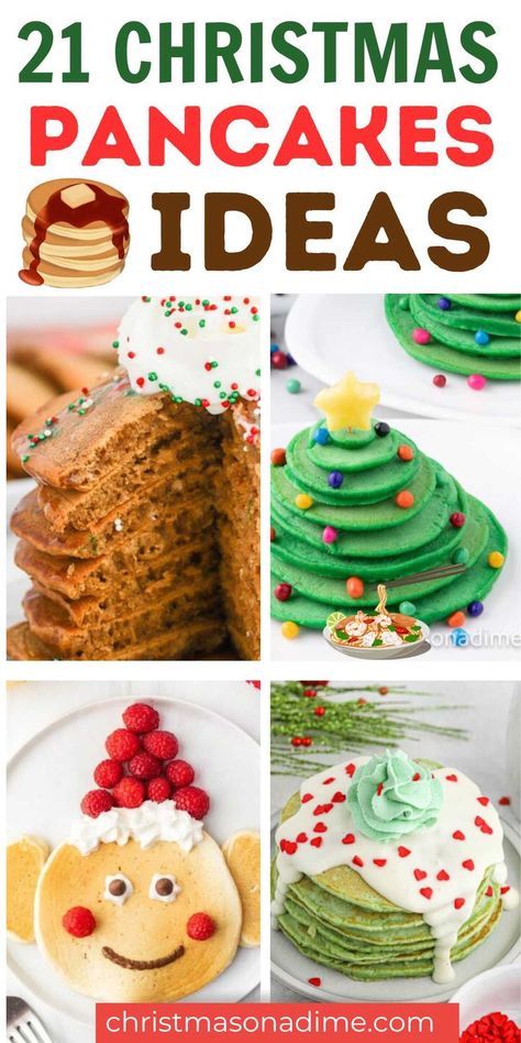 Pancake Recipe Christmas, Winter Pancakes Kids, Kids Xmas Breakfast Ideas, Christmas Pancake Breakfast, Christmas Pancake Recipe, Christmas Pancakes Ideas, New Years Pancakes, Pancake Art Christmas, Santa Pancakes Breakfast Ideas