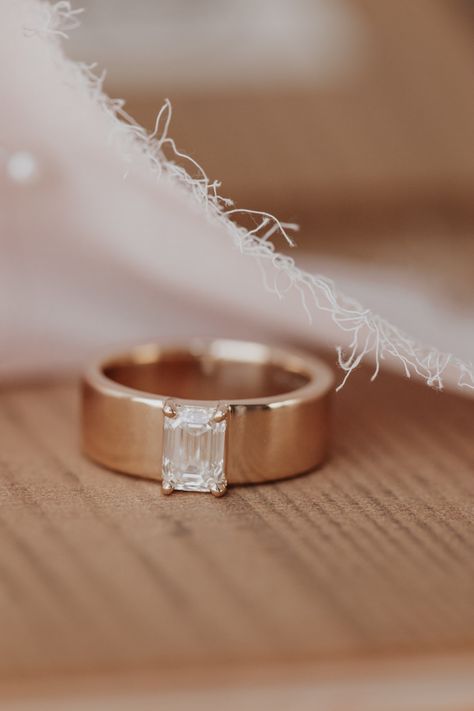 Wide Band Engagement Rings, Engagement Rings Thick, Wedding Ring Thick Band, Thick Band Engagement Ring, Wide Band Wedding Ring, Wide Band Engagement Ring, Thick Wedding Bands, Thick Gold Band, Emerald Cut Solitaire Ring