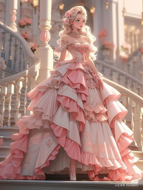 Ballroom Dress Gowns, Princess Dress Anime, Female Anime Characters, Vestidos Anime, Fantasy Dresses, Fashion Drawing Dresses, Giant Inflatable, Royal Dresses, Princess Gown