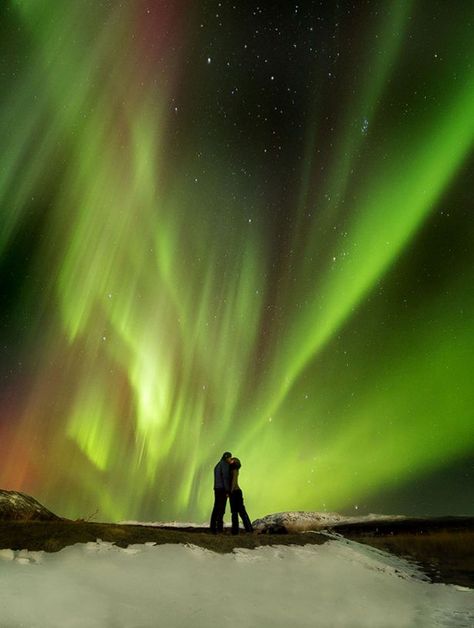 Nature’s children: The couple are framed by the Northern Lights Northern Lights Aesthetic Couple, Northern Lights Couple Photography, Couple Northern Lights, Northern Lights Proposal, Northern Lights Couple, Couple In Nature, Couple Trips, Polar Lights, Northern Light