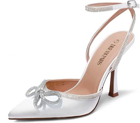 White Wedding Heel Amazon.com | DREAM PAIRS Women's High Heels Destiny Closed Toe Strappy Heels Sexy Rhinestone Ankle Strap Pumps Wedding Bridal Party Dress Shoes | Pumps Sparkly Pumps, Bow High Heels, Closed Toe Heels, White High Heels, Designer High Heels, Rhinestone Heels, White Heels, Ankle Strap Pumps, Strap Pumps