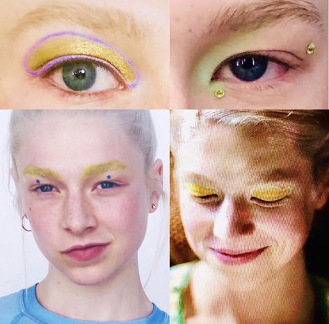 Jules Vaughn Makeup, Hunter Schafer Makeup, Jules Euphoria Makeup, Donni Davy, Jules Euphoria, Jules Vaughn, Rainbow Eye Makeup, Cool Makeup, Funky Makeup