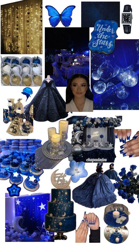 Under the stars quince theme. Sweet 15 Decorations, Under The Stars Quinceanera Theme, Royal Blue Quinceanera Theme, Baby Blue Quinceanera Dresses, Blue Quinceanera Ideas, Quince Theme Ideas, Blue Quinceanera Theme, Baby Blue Quinceanera, Paris Sweet 16