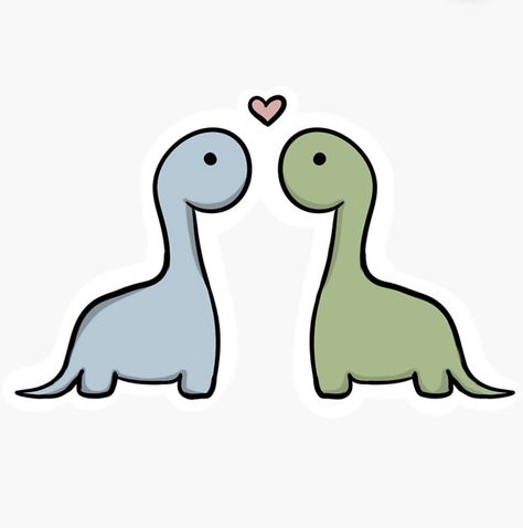 Cute And Easy Couple Drawings, Cute Animals In Love Drawings, Dinos In Love Drawing, Cute Stickers For Couples, Dinosaur Couple Drawing, Two Dinosaurs In Love Drawing, Easy Cute Love Drawings Simple, Cute Drawing For Couples, Matching Drawing Ideas