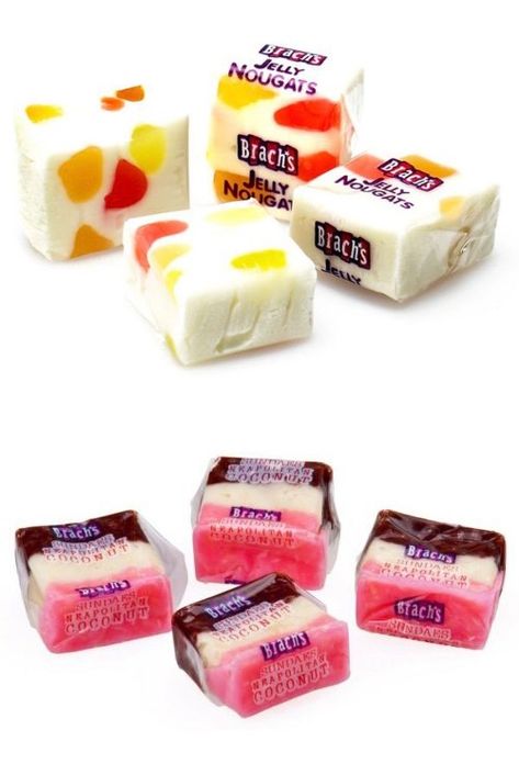 Brach’s Jelly Nougats & Brach’s Neapolitan Coconut Brachs Jelly Nougat Recipe, Clear Toy Candy Recipe, Old Fashioned Jelly Nougat Candy Recipe, Crunchy Jelly Candy, Crunchy Fruit Candy, Brachs Candy Vintage, Brachs Candy, Nougat Recipe, Coconut Candy