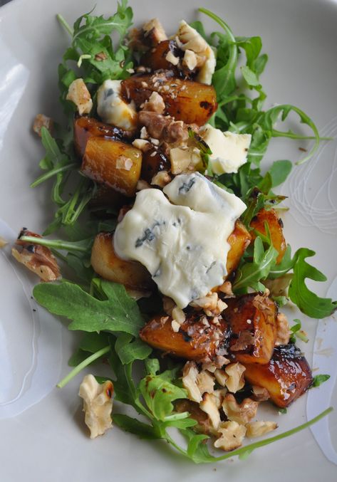 Warm Pear, Walnut and Blue Cheese Salad - A Cookbook Collection Salad Lunches, Date Salad, Pear And Blue Cheese Salad, Cookbook Collection, Blue Cheese Salad, Pear Salad, Pear Recipes, Autumn Salad, Walnut Salad