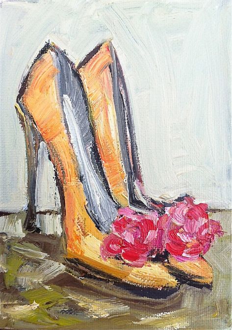 Rut Art, Colorful Shoe, Beginner Watercolor, Shoe Painting, Orange And Pink, Shoe Art, Painted Shoes, Shoe Print, Diy Canvas Art