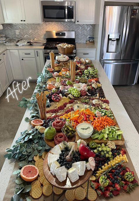 Island Charcuterie Board, Charcuterie Board For A Crowd, Island Charcuterie, Charcuterie Board Wedding, Charcuterie Display, Lady Decluttered, Charcuterie Ideas, Grazing Board, Party Food Buffet