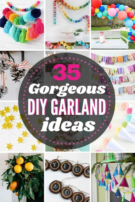 Diy Garland For Tree, Alternative Garland Ideas, Different Types Of Garland, Diy Birthday Garland, Diy Tree Garland Christmas, Diy Tree Garland, Tree Garland Diy, Fabric Garland Diy, Diy Garland Ideas