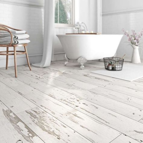 29 Vinyl Flooring Ideas With Pros And Cons Lantai Vinil, Flooring Ideas Vinyl, Waterproof Vinyl Plank Flooring, Flooring Bathroom, White Wood Floors, Nice Homes, Shabby Chic Interiors, Shabby Chic Bathroom, Shabby Chic Bedrooms