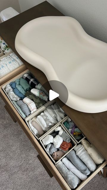 Lindsey Ressler on Instagram: "NEST WITH ME | how I organized baby boy’s dresser! 👶🏼 comment SHOP + i’ll send you the link to the organizers, dresser + changing pad! 🥰✨⁠ 

🚨 If you don't get a message from me almost instantly please check your requests/hidden folder!! If you don't follow me it will go there! 😘🫶🏼
.⁠
.⁠
.⁠
.⁠
baby dresser, dresser organization, nursery ideas, nursery organization, nest with me, nesting, first time mom, prepping for baby, pregnancy journey, third trimester, baby must haves, mom hacks, nursery dresser, 36 weeks pregnant, 1st time mom, baby mama, third trimester, 36 weeks pregnant, diml vlog, baby prep, baby essentials. . #nurseryorganization #nurseryideas #babyboynursery #nesting #babyprep" Baby Dresser Organizer, Nursery Dresser Organization Ideas, Baby Dresser Organization Ideas, Dresser Changing Table Organization, Newborn Dresser Organization, Changing Pad On Dresser, Dresser Organization Nursery, Nursery Organization Dresser, Changing Table Ideas