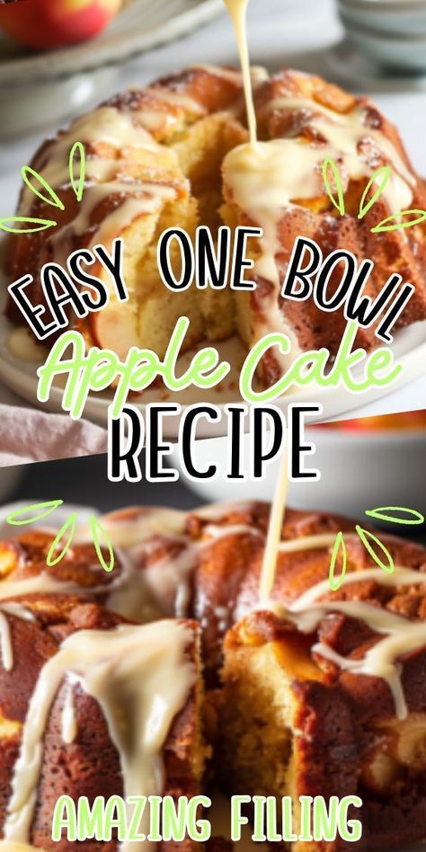 Easy One Bowl Apple Cake—a deliciously moist and flavorful dessert that's perfect for any occasion. Imagine biting into a slice of tender cake, filled with chunks of juicy apples and warm spices, topped with a sweet glaze that adds the perfect finishing touch. Whether enjoyed One Bowl Apple Cake Recipe, One Bowl Apple Cake, Cake Recipe Moist, Apple Cake Recipe, Sweet Glaze, Apple Cake Recipes, Chocolate Cookie Recipes, Delicious Cake, Gluten Free Cakes