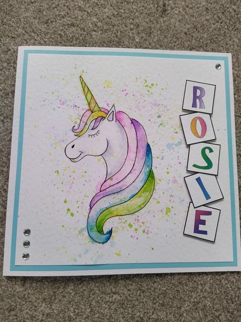 Ink drawn unicorn with watercolour. Handmade Unicorn Birthday Cards, Watercolour Unicorn Watercolor Painting, Unicorn Birthday Card Ideas, Unicorn Birthday Cards Handmade, Unicorn Cards Handmade, Diy Unicorn Birthday Card, Rachelle Kearns, Watercolour Unicorn, Birthday Card Unicorn