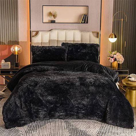 Amazon.com: A Nice Night Luxury Solid Color, Plush Shaggy Ultra Soft Warm and Durable , Velvet Bedding Sets Quilt Comforter Set with Pillow Covers (Black, King) : Home & Kitchen Unique Comforters, Fluffy Duvet, Fluffy Comforter, Duvet Cover Full, Velvet Bedding Sets, Queen Size Blanket, Fluffy Bedding, Faux Fur Throw Blanket, Full Duvet Cover