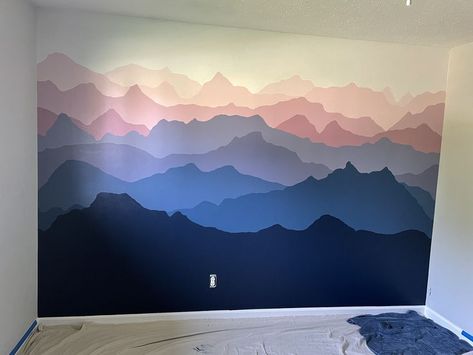 Pin by Teresa Palerm on For my home in 2022 | Mountain wall mural, Bedroom murals, Baby room wall Bedroom Murals Painted Diy, Diy Mountain Mural, Mountain Wall Painting, How To Start Painting, Mural Bedroom, Mountain Wall Mural, Wall Murals Diy, Mountain Mural, Painting Walls