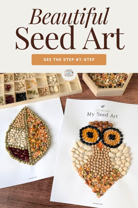 Nature Art Projects For Middle School, Lorax Activities For Kids, Nature Art Lessons, Seed Crafts Preschool, Seed Art Ideas, Pumpkin Kids Crafts, Pumpkin Seed Art, Seed Art For Kids, Seed Crafts For Kids