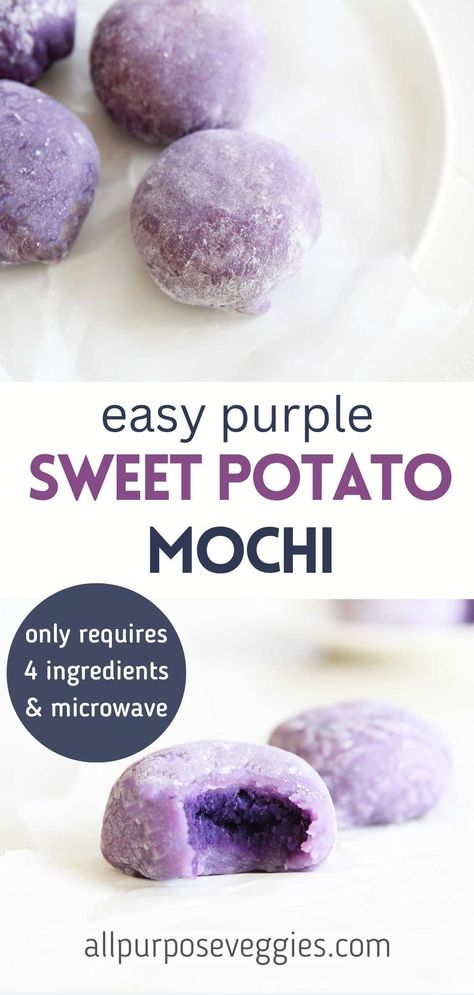 Mochiko Flour Recipes, Sweet Rice Flour Recipes, Okinawan Sweet Potato Recipes, Purple Sweet Potato Recipes Desserts, Purple Potato Recipe, Mochiko Recipes, Sweet Potato Mochi Recipe, Ube Potato, Japanese Sweet Potato Dessert