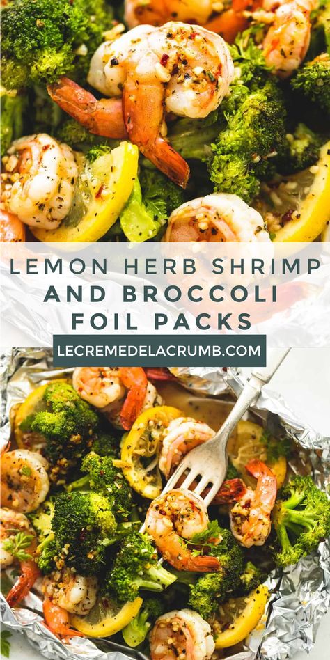 Baked Shrimp And Broccoli, Shrimp Foil Packets Oven, Shrimp And Broccoli Foil Packs, Shrimp Meal Prep, Shrimp Broccoli, Fish Meals, Seafood Meals, Broccoli And Potatoes, Mediterranean Diet Recipes Dinners