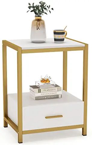 Cream and gold, more exposed storage Gold Nightstands, Nightstands With Drawers, Gold Nightstand, Bedside Table White, Side Table For Bedroom, Tall Side Table, Side Tables For Bedroom, Shelf Modern, Table For Bedroom