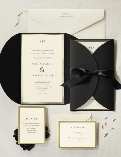 Black Tie Wedding Invitations, Elegant Wedding Invitation Card, Unique Wedding Cards, Black Gold Wedding, Black Wedding Invitations, Black Invitation, Black And White Wedding, Luxury Wedding Invitations, Gold Invitations