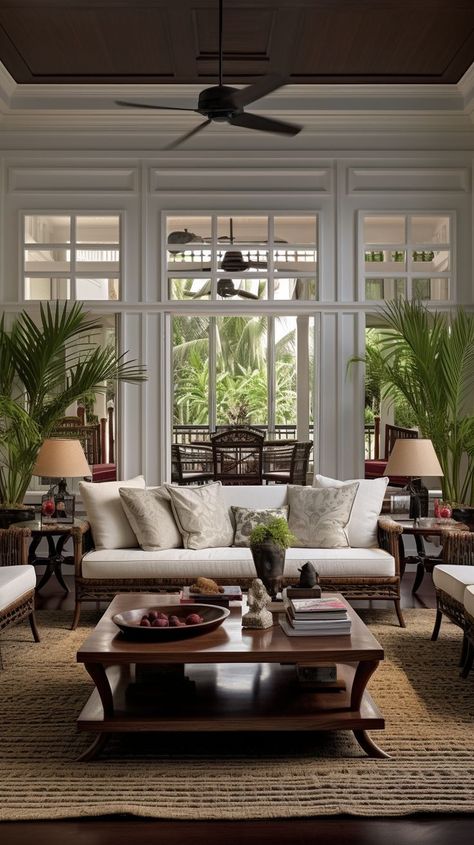 Modern Colonial Interior Design Modern Colonial Interior Design, Tropical Living Room Ideas, Colonial Style Interior, Colonial House Interior, Colonial Interior Design, Tropical Living Room, British Colonial Decor, Colonial Interior, Modern Colonial