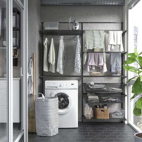 BOAXEL laundry combination, anthracite, 647/8x153/4x79" - IKEA Laundry Room Hacks, Laundry Room Lighting, Laundry Room Flooring, Ikea Food, Laundry Room Cabinets, Laundry Room Inspiration, Laundry Decor, Laundry Room Storage, Laundry Mud Room