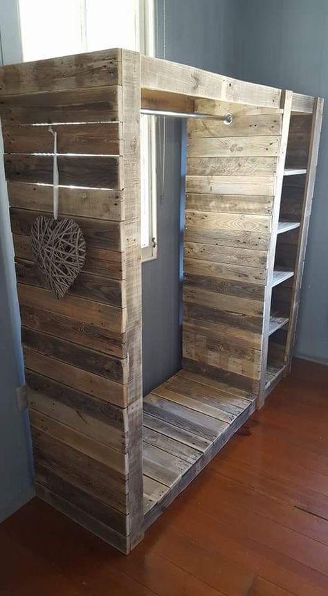 Recycled pallet wood wardrobe. Pallet Wood, Tiny House Plans, Pallet Wardrobe, Laundry Cupboard, Wood Wardrobe, Recycled Pallet, Lawn Games, Hand Crafted Furniture, Closet Bedroom