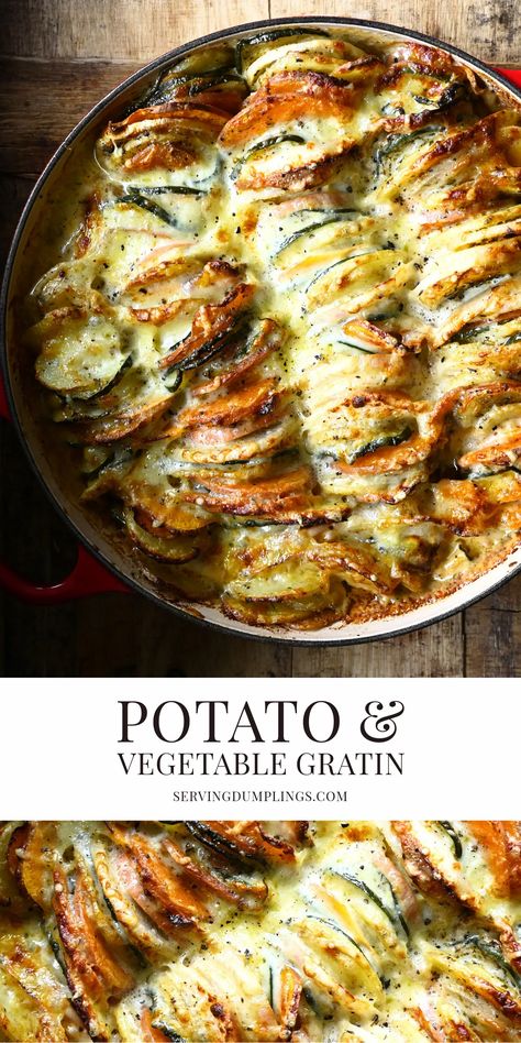 Sweet Potatoes Baked, Winter Vegetables Recipes, Thanksgiving Veggies, Vegetable Gratin, Sweet Potato Gratin, Thanksgiving Vegetables, Potato Side Dish, Gratin Potatoes, Holiday Side Dish