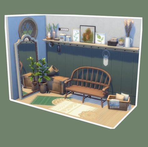 Anna on Instagram: “🌼Boho entryway🌼 I finally got some time to build again and this entryway is what i came up with! I really love the shade of green and I’m…” Boho House Interior, Living Room Sims 4, Boho Entryway, Sims 4 Cheats, Sims Freeplay Houses, House Decorating Ideas Apartments, Sims 4 Bedroom, Sims 4 House Plans, Sims 4 House Building