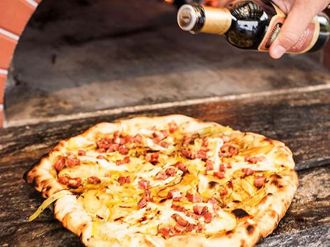 Prime-Time Pizza Dough Recipe : Guy Fieri Small Pizza, Pizza Dough Recipe, Large Pizza, Canadian Bacon, Guy Fieri, Food Network Magazine, Dinner Easy, Pizza Recipes Dough, Party Dinner