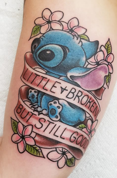 Bad Stitch Tattoo, Stitch Quote Tattoo, Stitch Forearm Tattoo, Stitch Tattoos Disney, Winnie The Pooh And Stitch Tattoo, Lilo And Stitch Sleeve Tattoo, Stitch Inspired Tattoo, Lilo And Stitch Tattoo Design, Cute Stitch Tattoo Ideas