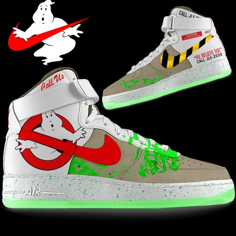 Design idea for custom Ghostbusters Nike Kicks Custom Jordan Shoes, Custom Sneakers Diy, Futuristic Shoes, Custom Painted Shoes, Nike Kicks, Custom Shoes Diy, Diy Sneakers, Nike Shoes Girls, Nike Fashion Shoes