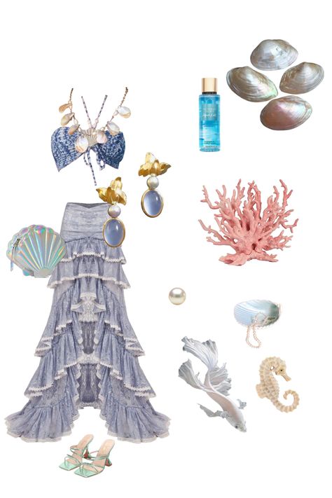 Mermaid Inspired Outfits Casual, Aquarium Fits, Mermaid Core Dress, Ocean Themed Outfits, Ocean Outfits, Coral Outfit, High Class Fashion, Mermaid Crafts, Mermaid Core