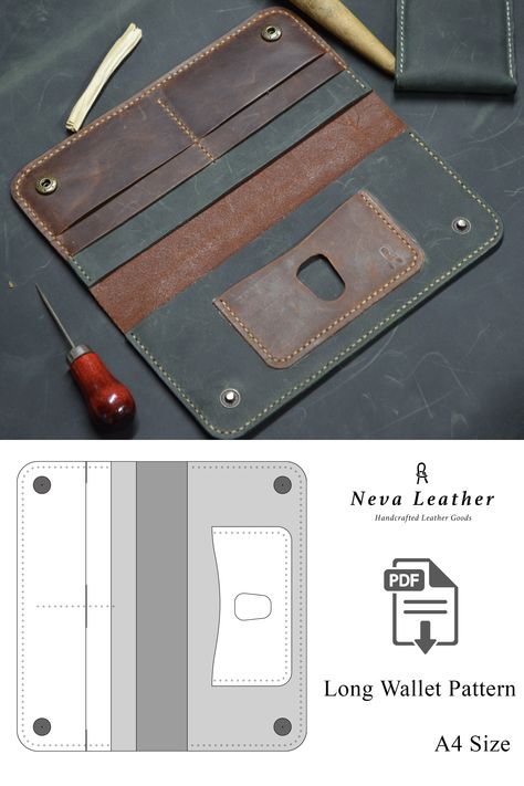 PDF long wallet leather / leather pattern / Template wallet / Long Wallet PDF / pattern bifold / man wallet template / pattern pdf wallet / mini wallet Free Leather Wallet Pattern, Long Wallet Pattern Pdf Free, Diy Leather Wallet Pattern, Bifold Wallet Pattern, Wallet Pattern Free, Leather Patterns Templates, Long Wallet Pattern, Wallet Template, Diy Leather Wallet