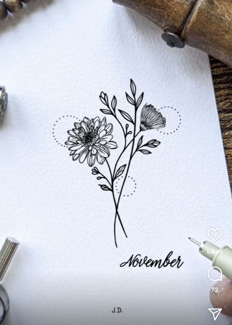 Tattoo November Flower, Chrysanthemum Simple Drawing, November Chrysanthemum Tattoo, November And December Flower Tattoo, Birth Flower November Tattoo, Chrysanthemum Tattoos For Women, Flower Tattoos November, Mums Flower Tattoo, November Tattoo Ideas Symbols