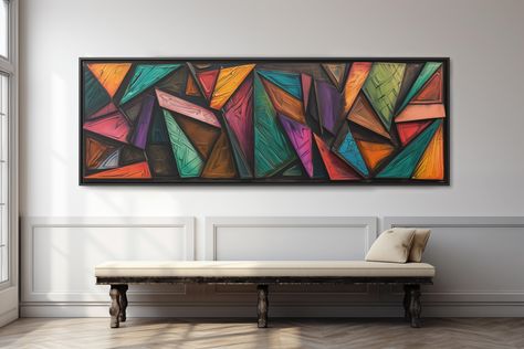 Geo Painting, Long Paintings Horizontal, Horizontal Canvas Painting, Long Horizontal Painting, Panoramic Painting, Canvas Wall Art Abstract, Horizontal Painting, Long Painting, Abstract Geometric Shapes