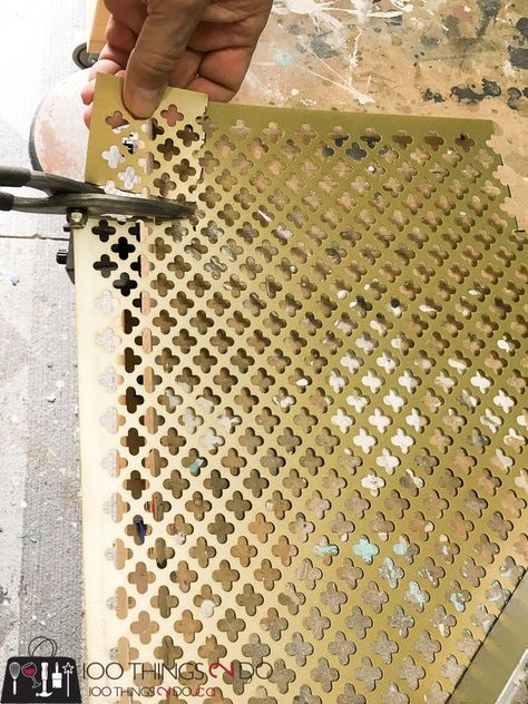 Decorative metal tray, M-D Building Products, sheet metal tray, DIY gold tray, gold tray, easy metal tray Metal Decorative Panels, Sheet Metal Projects, Metal Gate Door, Decorative Metal Sheets, Decorative Metal Screen, Metal Garden Gates, Black Smith, In Home Office, Metal Sheets