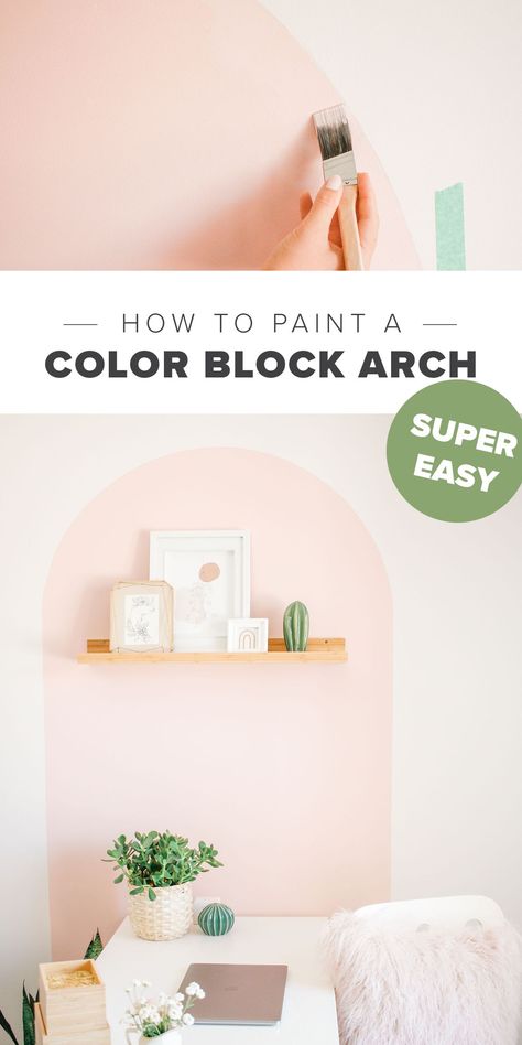 Painted Arch With Round Mirror, Boho Colorblock Wall, Paint Arch Nursery, Arch Trio Wall Paint, Home Office Mural Wall, How To Paint An Arch Accent Wall, Painted Arch In Nursery, Painted Arch Wall Nursery, Wall Murals Painted Bathroom