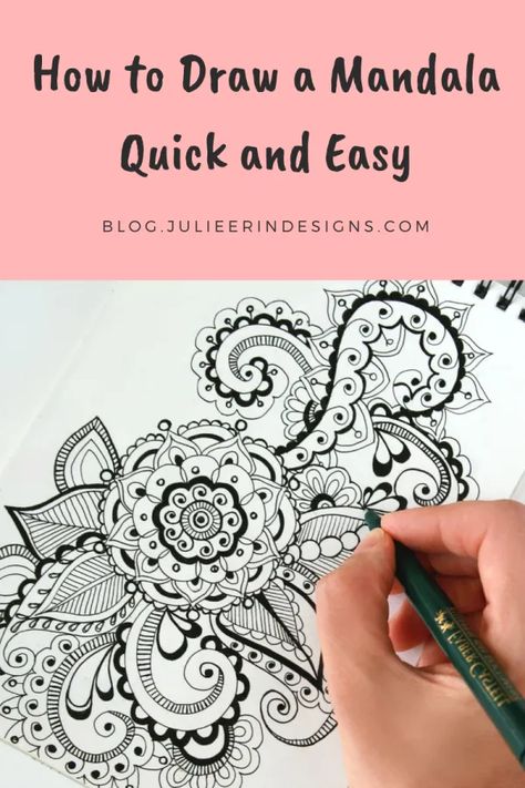 How to Draw a Mandala Quick and Easy - Julie Erin Designs Mandala Drawing With Quotes, Drawing With Quotes, Unique Mandala Drawing, Draw A Mandala, Easy Mandala Art, Easy Mandala, Easy Mandala Drawing, Simple Mandala, Shop Art Prints