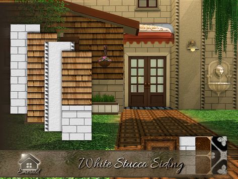 Sims 4 Cc Exterior Walls, Half Brick Wall, Sims 4 Sets, Sims 4 Cc Build, Stucco Siding, Sims 4 Cc Furniture, Sims 4 Build, Side Wall, Marble Floor